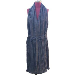 UMA Raquel Davidowicz Dress Gray Pleated Midi Halter Neckline Tie Belt One Size